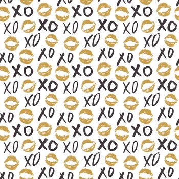 XOXO brush lettering signs seamless pattern, Grunge calligraphic hugs and kisses Phrase, Internet slang abbreviation XOXO symbols, vector illustration