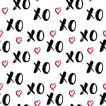 XOXO brush lettering signs seamless pattern, Grunge calligraphic hugs and kisses Phrase, Internet slang abbreviation XOXO symbols, vector illustration