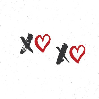 XOXO brush lettering sign, Grunge calligraphiv c hugs and kisses Phrase, Internet slang abbreviation XOXO symbols, vector illustration isolated on white background.