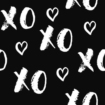 XOXO brush lettering signs seamless pattern, Grunge calligraphiv c hugs and kisses Phrase, Internet slang abbreviation XOXO symbols, vector illustration.