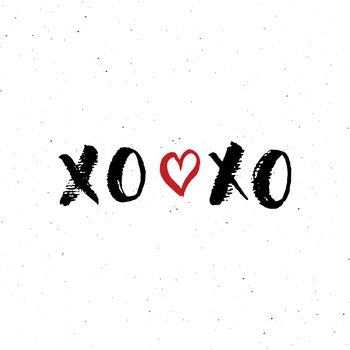 XOXO brush lettering sign, Grunge calligraphiv c hugs and kisses Phrase, Internet slang abbreviation XOXO symbols, vector illustration isolated on white background.