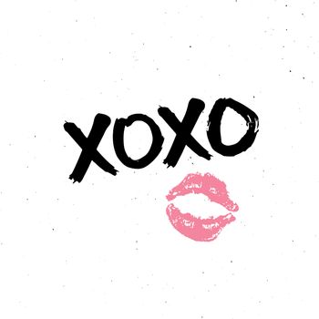 XOXO brush lettering sign, Grunge calligraphic hugs and kisses Phrase, Internet slang abbreviation XOXO symbols, vector illustration isolated on white background.