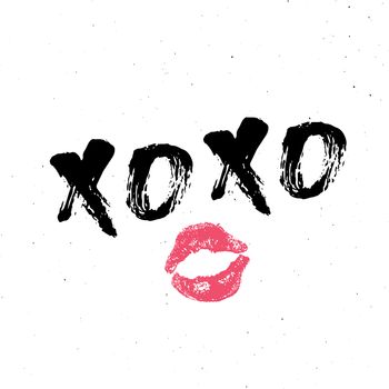 XOXO brush lettering sign, Grunge calligraphic hugs and kisses Phrase, Internet slang abbreviation XOXO symbols, vector illustration isolated on white background.