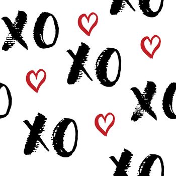 XOXO brush lettering signs seamless pattern, Grunge calligraphiv c hugs and kisses Phrase, Internet slang abbreviation XOXO symbols, vector illustration isolated on white background