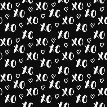 XOXO brush lettering signs seamless pattern, Grunge calligraphiv c hugs and kisses Phrase, Internet slang abbreviation XOXO symbols, vector illustration.