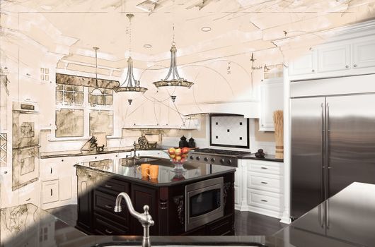 Beautiful Custom Kitchen Design Drawing Cross Section Into Finished Photograph.