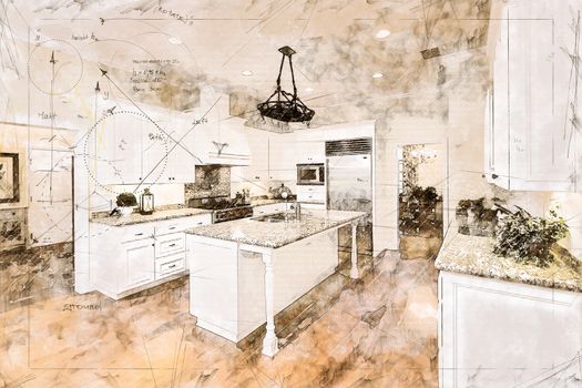 Beautiful Custom Kitchen Concept Design Drawing.