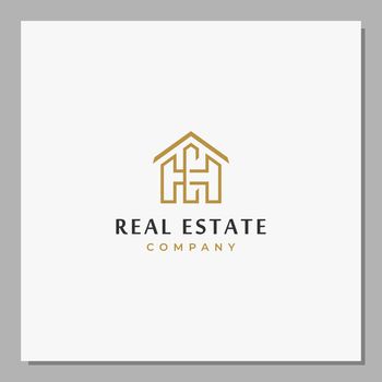 House real estate minimalist logo concept. letter HC monogram home. line art logotype stock illustration.