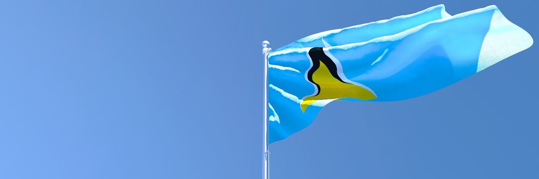 3D rendering of the national flag of Saint Lucia waving in the wind against a blue sky