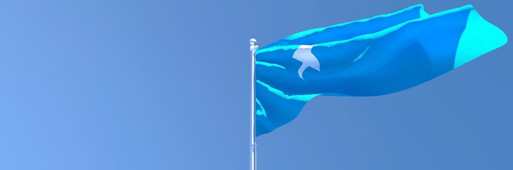 3D rendering of the national flag of Somalia waving in the wind against a blue sky