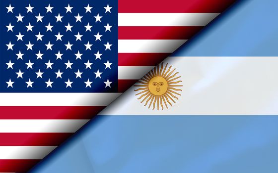 Flags of the USA and Argentina Divided Diagonally. 3D rendering