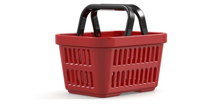 Red shopping basket isolated on white background, 3D rendering