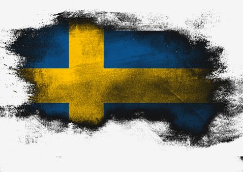 Sweden flag painted with brush on white background, 3D rendering