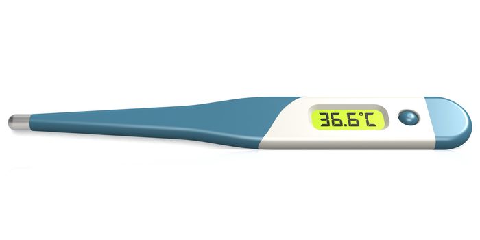 Blue digital medical thermometer isolated, 3D rendering