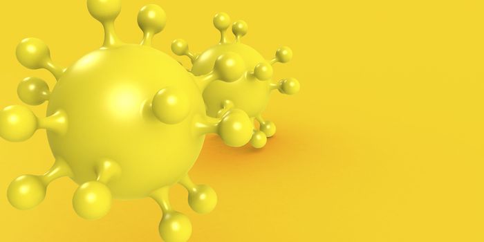 Corona virus in yellow background, 3D rendering