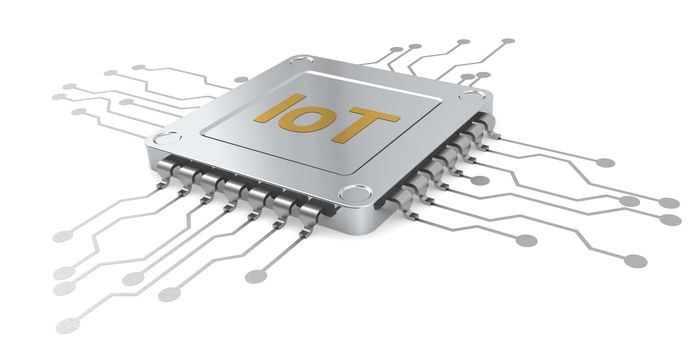 Computer microchip for IoT isolated, 3D rendering