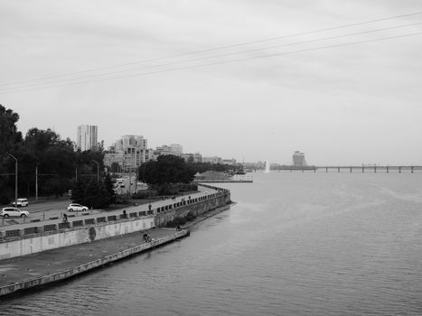 View on the bridge near Dnipro city, Ukraine at autumn