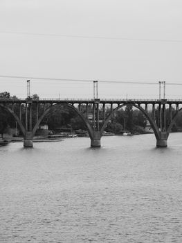 View on the bridge near Dnipro city, Ukraine at autumn