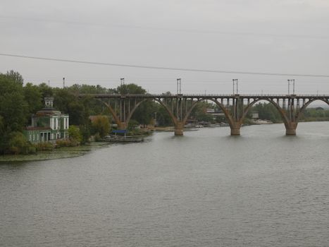 View on the bridge near Dnipro city, Ukraine at autumn
