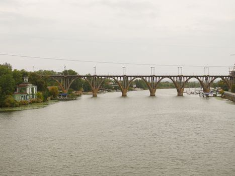 View on the bridge near Dnipro city, Ukraine at autumn