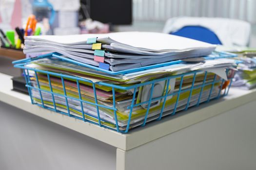 file folder and Stack of business report paper file on the table in a work office, concept document in work office