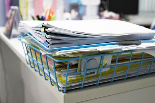 file folder and Stack of business report paper file on the table in a work office, concept document in work office