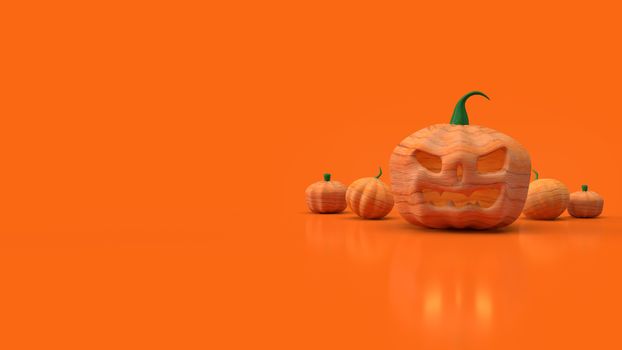 jack o lantern  and pumpkin on orange background for halloween content 3d rendering.