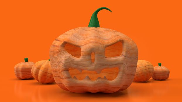 jack o lantern  and pumpkin on orange background for halloween content 3d rendering.