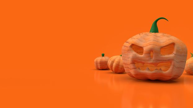 jack o lantern  and pumpkin on orange background for halloween content 3d rendering.