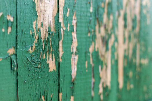 Dark green scratched grunge Wooden textured wall. Old wood texture with peeling paint.