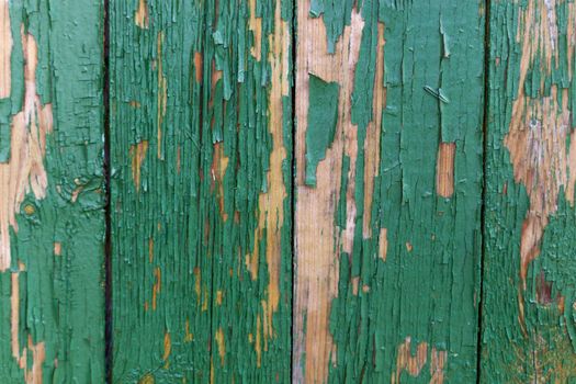 Dark green scratched grunge Wooden textured wall. Old wood texture with peeling paint.