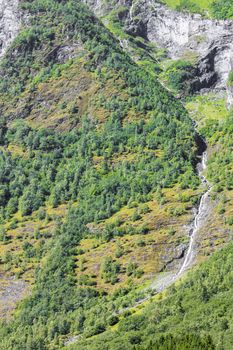 Waterfall in Aurlandsfjord Aurland Vestland Sognefjord in Norway.