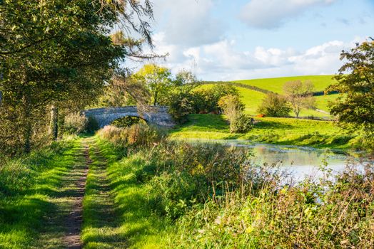 View of an English rural countryside scenery on British waterway