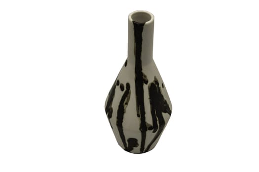 Beautiful black and whice ceramic vase handmade isolated on white background with clipping path.