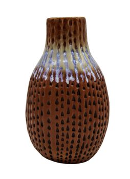 Beautiful red ceramic vase handmade isolated on white background with clipping path.