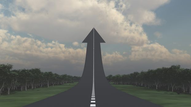 Road in arrow shape, leading up. 3D rendering