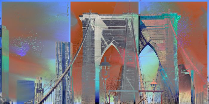 Modern art. Brooklyn bridge, view to downtown. 3D rendering