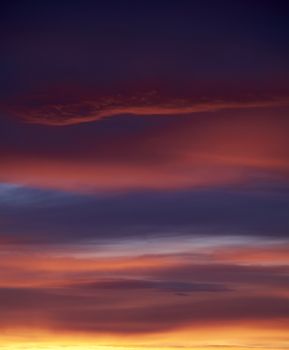 Sunset. Heaven, orange sky. Sun rays. Wallpaper. Clouds.