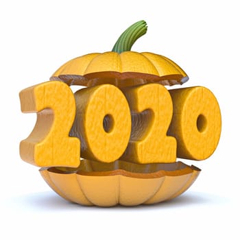 2020 Halloween in pumpkin 3D render illustration isolated on white background