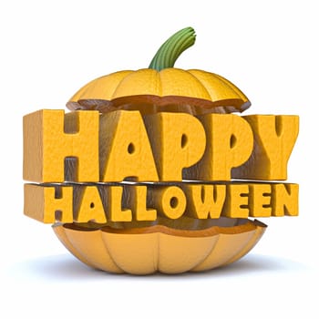 Happy Halloween in pumpkin 3D render illustration isolated on white background