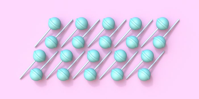 Lollipops arranged 3D render illustration isolated on pink background