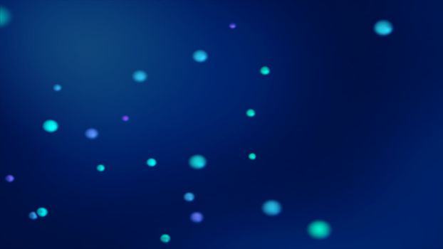 Dark blue bokeh background with blurred glowing bluish spheres. Unfocused blue bokeh background for blurry background