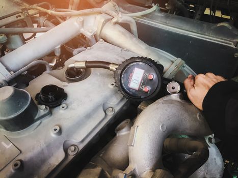 Modern equipment for fast refueling engine oil of a truck helps save time in work.