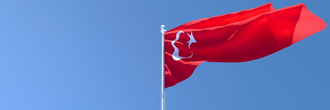 3D rendering of the national flag of Turkey waving in the wind against a blue sky
