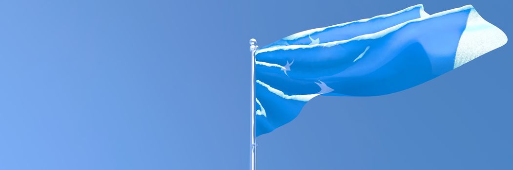 3D rendering of the national flag of Micronesia waving in the wind against a blue sky