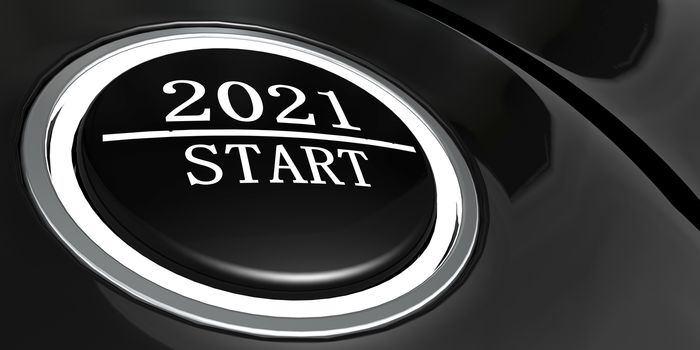 Button to start year 2021, 3D rendering