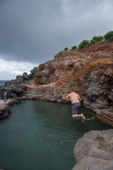 Walk on the Azores archipelago. Discovery of the island of sao jorge, Azores. Portugal , Velas