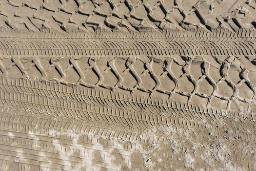 The trace of a tyres in the sand