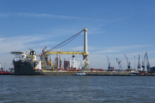 High tech offshore construction vessel in the port of rotterdam