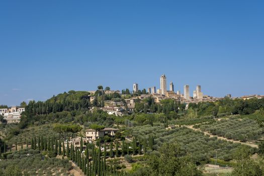 The medieval skyline of San Gimignano in Siena, Italy.